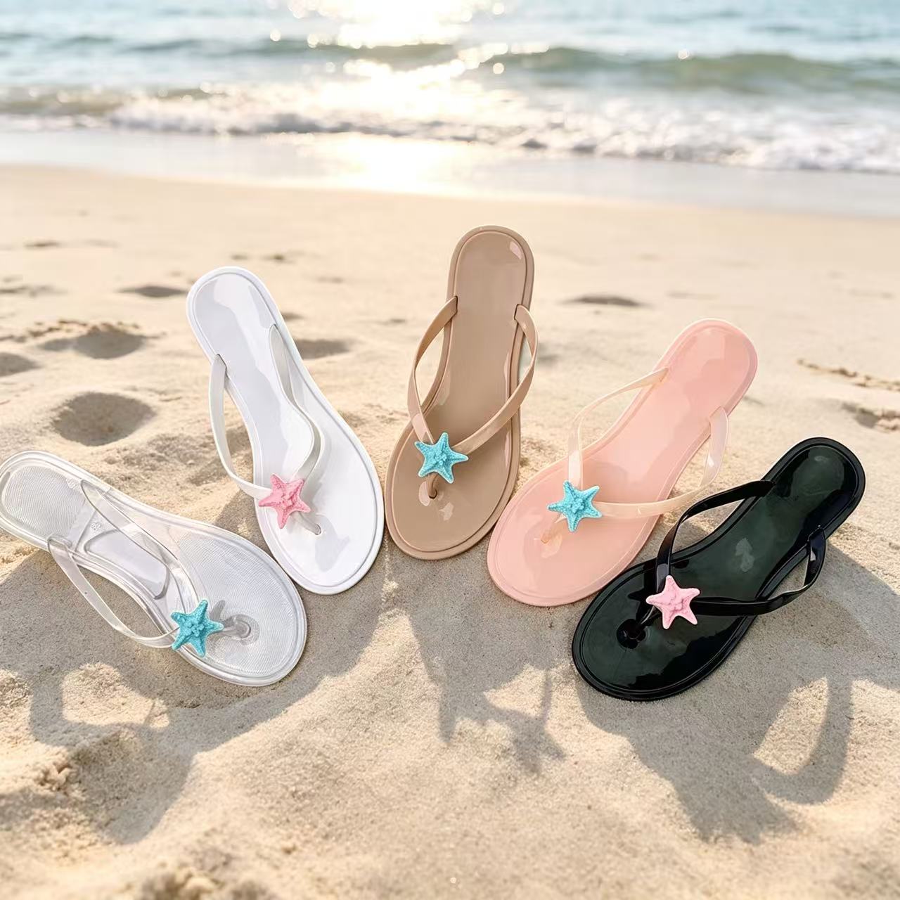 Thong Flat Sandal - รองเท้าแตะผู้หญิงแบบสวม รุ่นใหม่ประจำฤดูร้อนปี 2026 ลายปลาดาว รองเท้าเจลลี่สำหรับใส่ไปชายหาด เหมาะสำหรับใส่เที่ยวพักผ่อน