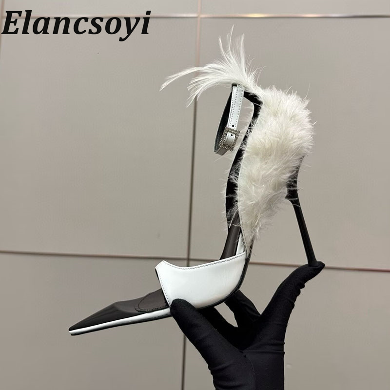 Women Shoes Size 7 - รองเท้าส้นสูงประดับขนนกสำหรับผู้หญิง - รองเท้าแตะแบบมีสายรัดข้อเท้าประดับเพชร เหมาะสำหรับงานปาร์ตี้ยามเย็นและรองเท้าเต้นรำ
