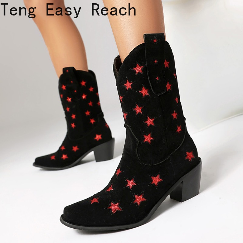Women'S Shoes Easy Street - รองเท้าบูทสั้นหัวมนแฟชั่นใหม่ประจำฤดูใบไม้ร่วงและฤดูหนาวปี 2026 ประดับดาวห้าแฉก พื้นแข็ง รองเท้าผู้หญิง