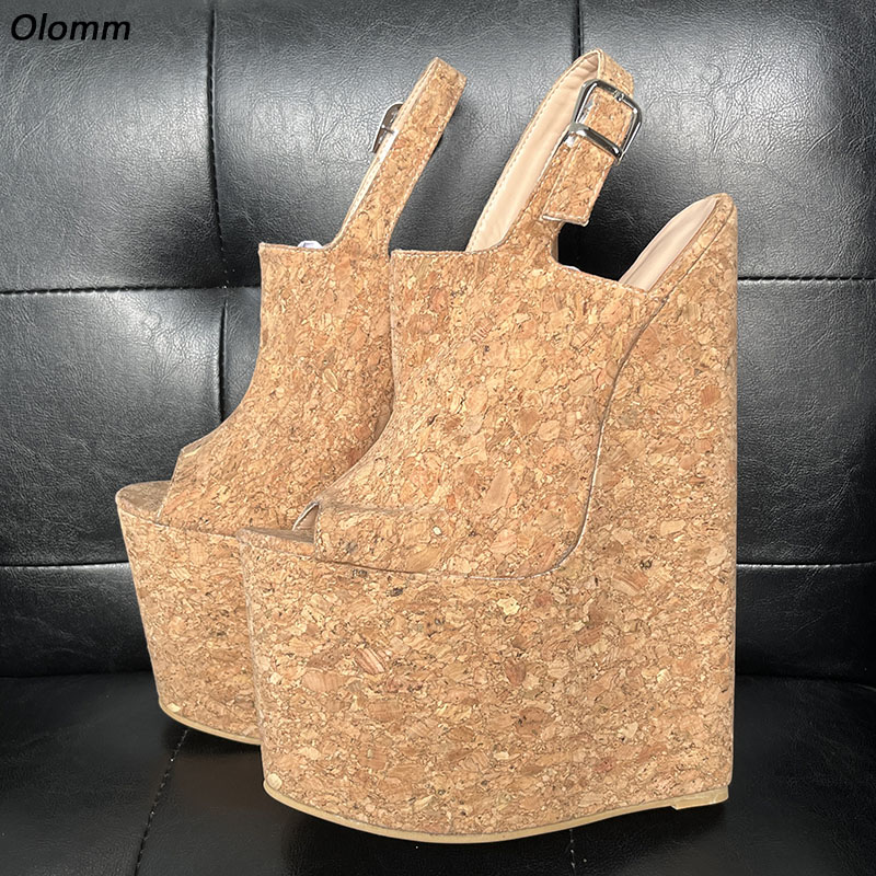 Cork Wedge Sandal - Olomm Handmade ผู้หญิงฤดูร้อนแพลตฟอร์มรองเท้าแตะรูปแบบ Cork Ultra High