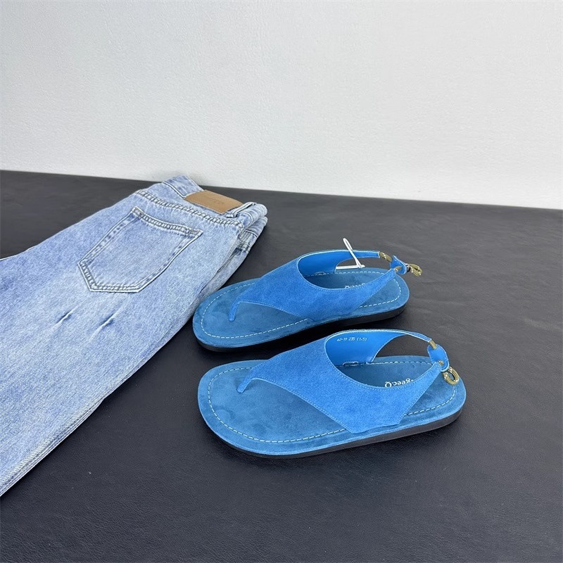 Thong Flat Sandal - รองเท้าแตะสไตล์มินิมอลเกาหลีแบบสวม หนังกลับ สายรัดส้น สำหรับผู้หญิง แบบสวมเปิดนิ้วเท้า รองเท้าลำลองสำหรับฤดูร้อน