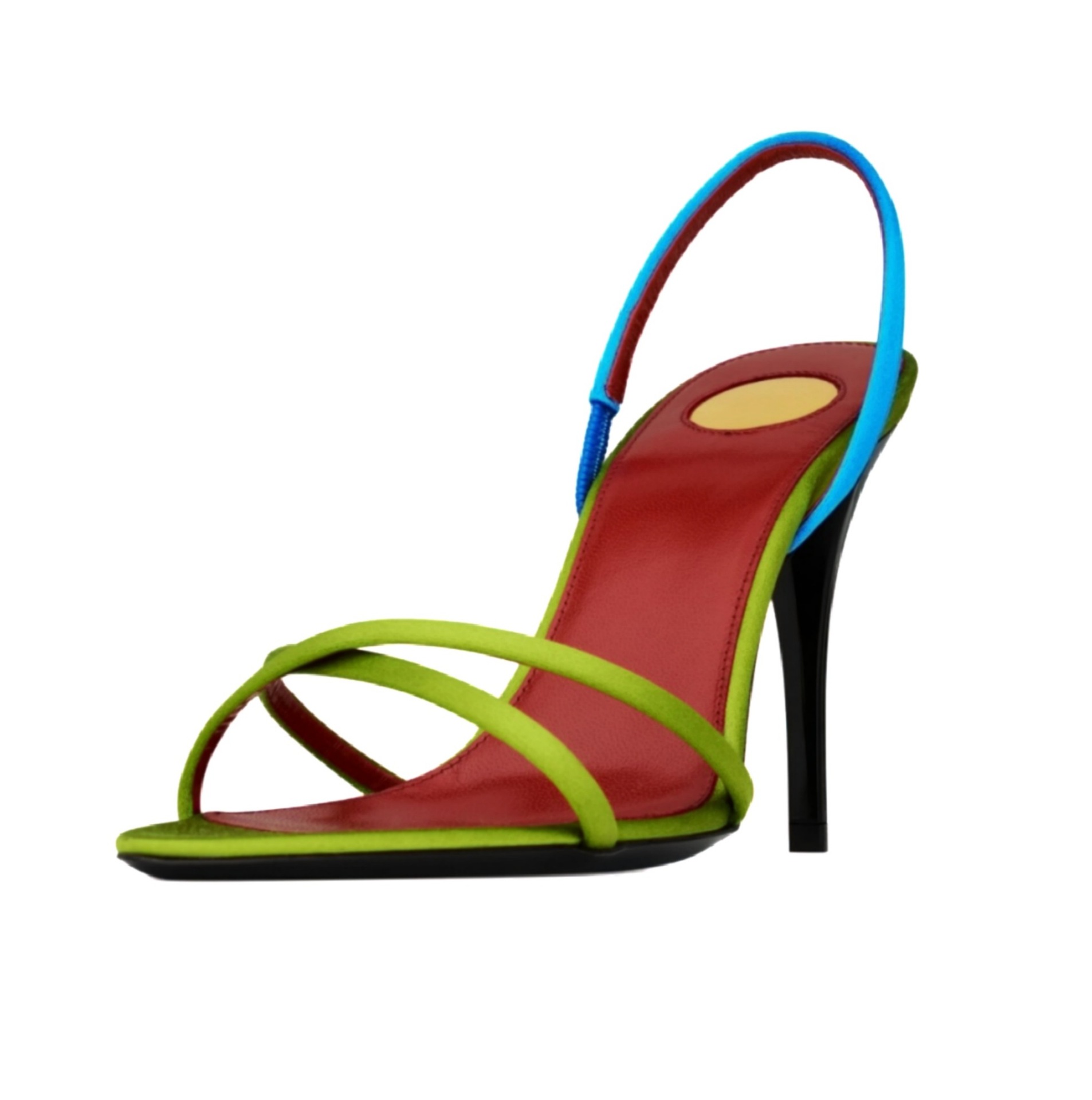 Platform Mule Heel - รองเท้าส้นสูงแบบสลิงแบ็ค สายไขว้ ผ้าซาติน บล็อกสี สำหรับผู้หญิง ปลายเปิดทรงเหลี่ยม