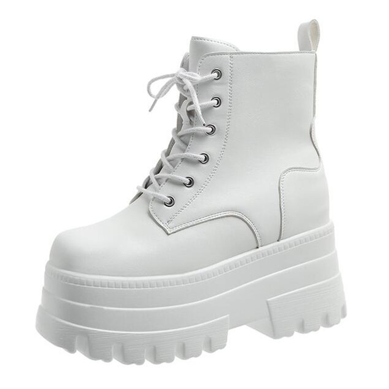 Block Heel Ankle Boots - รองเท้าบูททหารแบบผูกเชือกหน้า ยี่ห้อ 2025 พื้นหนา ส้นตึก รองเท้าบูทหุ้มข้อ