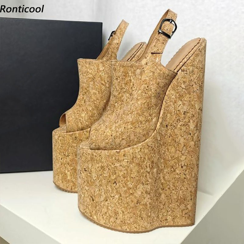 Cork Wedge Sandal - Ronticool ใหม่ผู้หญิงแพลตฟอร์มรองเท้าแตะ Cork Wedges รองเท้าส้นสูง Peep