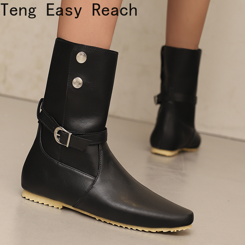 Women'S Shoes Easy Street - 2026 แฟชั่นฤดูหนาวผู้หญิงรองเท้ายาวระดับข้อเท้าสไตล์ย้อนยุคหัวกลมรองเท้าแบนขนาด 34-48
