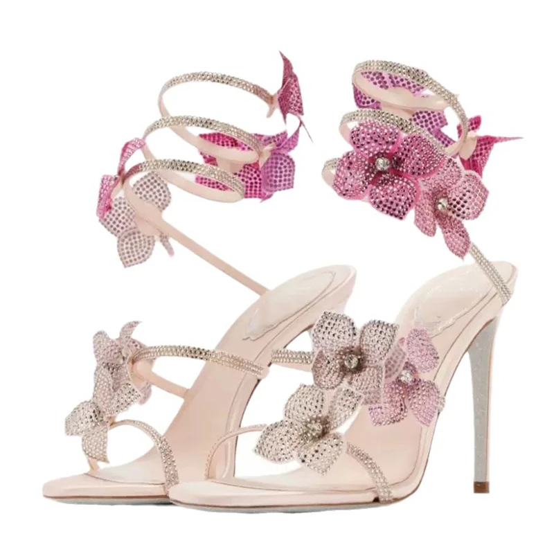 Gladiator Sandal Women - Eilyken เซ็กซี่คริสตัลดอกไม้บางรองเท้าส้นสูงผู้หญิงรองเท้าแตะสไตล์ Street แคบสายรัดข้อเท้า POLE เต้นรําสุภาพสตรีรองเท้า