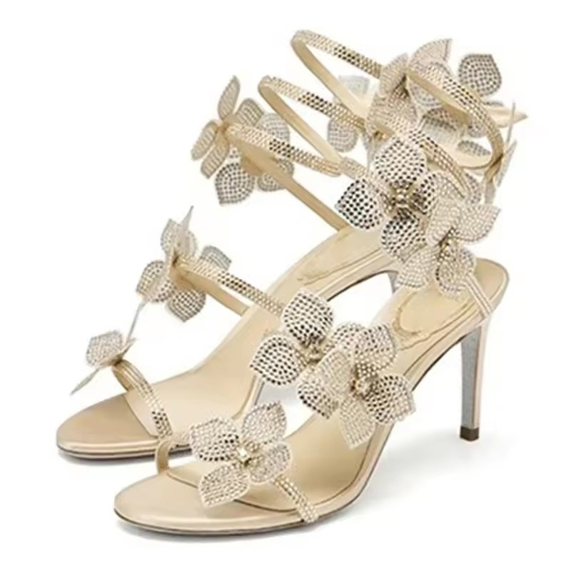 Gladiator Sandal Women - Eilyken Street สไตล์คริสตัลดอกไม้รองเท้าส้นสูงจัดเลี้ยงพรหมผู้หญิงรองเท้าแตะเซ็กซี่เปิดนิ้วเท้าแคบสายรัดข้อเท้า Gladiator รองเท้า
