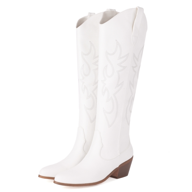 ผู้หญิงสีขาวเข่ารองเท้าบูทสูง  - Women Shoes Size 7 บทวิจารณ์และราคา