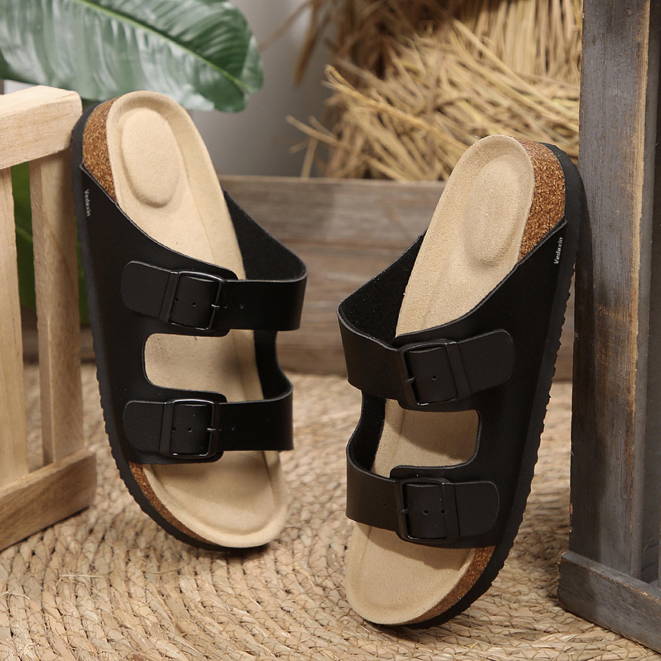 รองเท้าแตะสไลด์แบบหัวเข็มขัดคู - Cork Wedge Sandal บทวิจารณ์และราคา