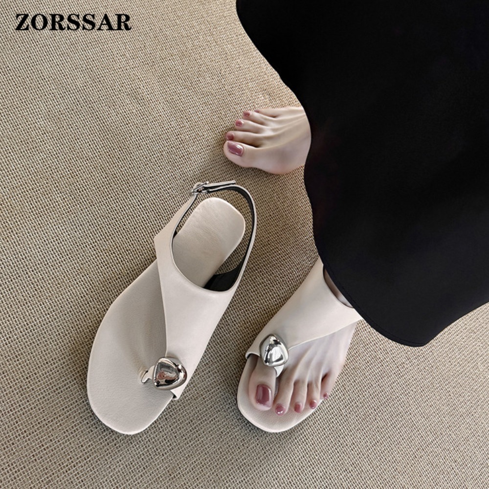 รองเท้าแตะหนังแท้แบบสวมสำหรับผ - Thong Flat Sandal บทวิจารณ์และราคา