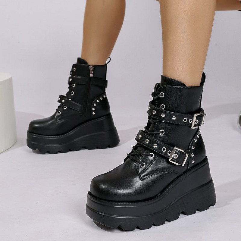 รองเท้าบูทหนังข้อเท้าผู้หญิง ร - Block Heel Ankle Boots บทวิจารณ์และราคา