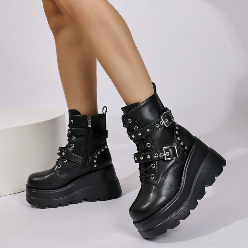รองเท้าบูทหนังข้อเท้าผู้หญิง ร - Block Heel Ankle Boots บทวิจารณ์และราคา