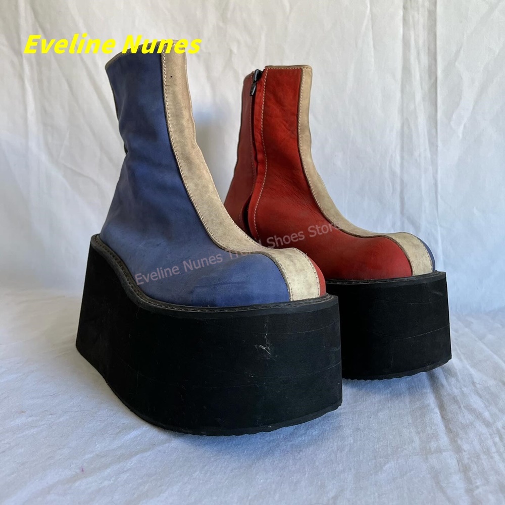 Y2K สีแดงสีน้ำเงินรองเท้าบูทหุ - Block Heel Ankle Boots บทวิจารณ์และราคา