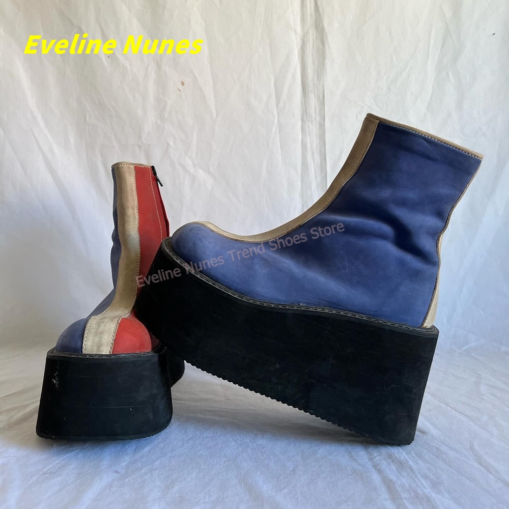 Y2K สีแดงสีน้ำเงินรองเท้าบูทหุ - Block Heel Ankle Boots บทวิจารณ์และราคา