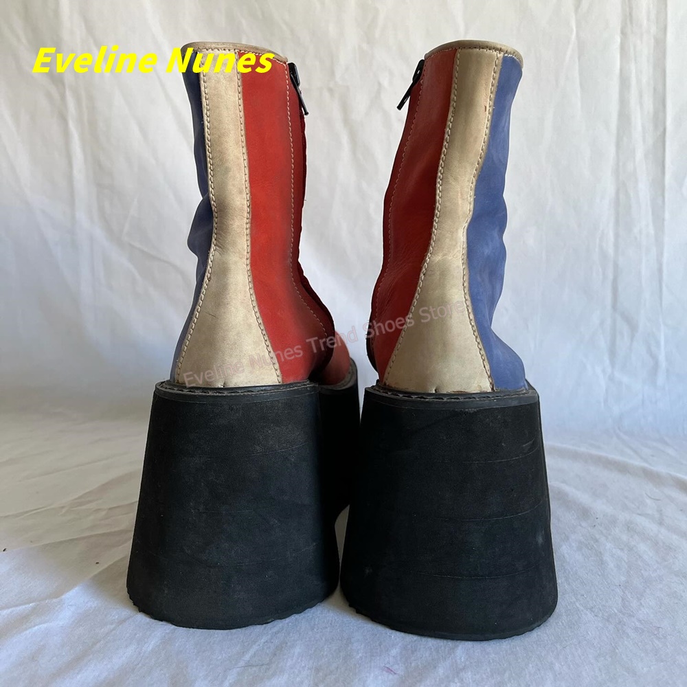 Y2K สีแดงสีน้ำเงินรองเท้าบูทหุ - Block Heel Ankle Boots บทวิจารณ์และราคา