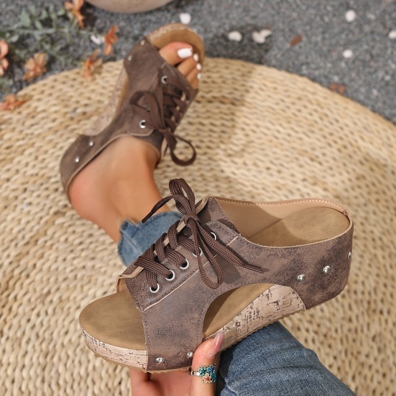 รองเท้าแตะสตรีแบบสวม ส้นเตารีด - Cork Wedge Sandal บทวิจารณ์และราคา